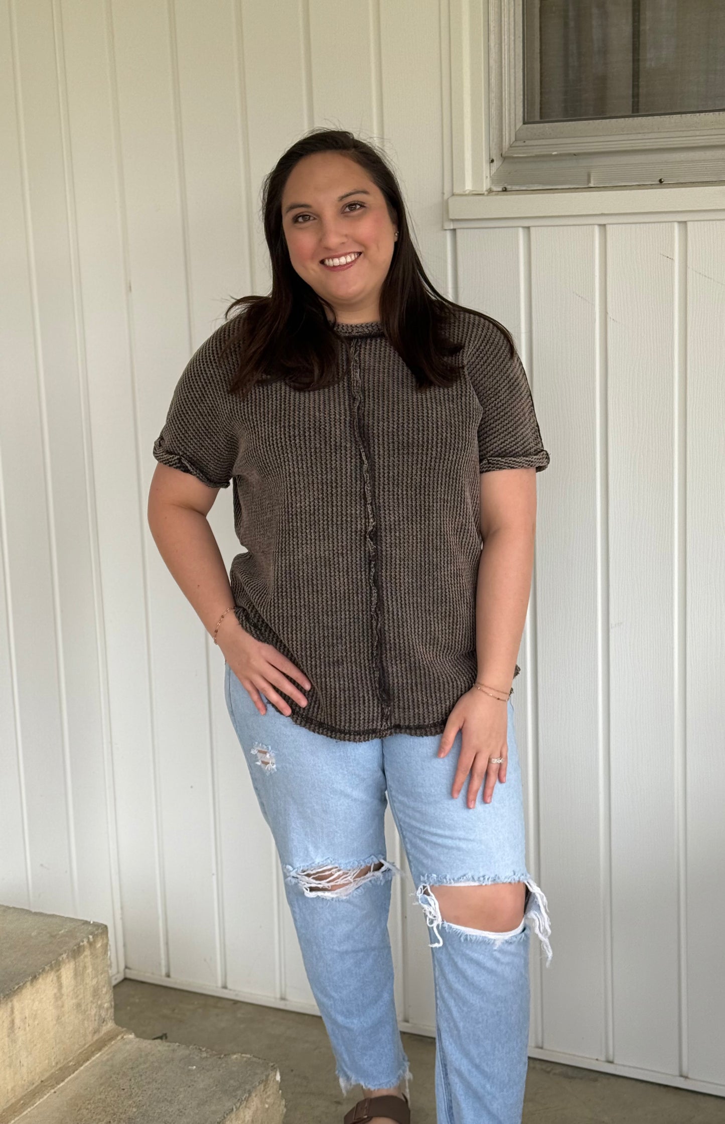Nikki's Waffle Short Sleeve Top