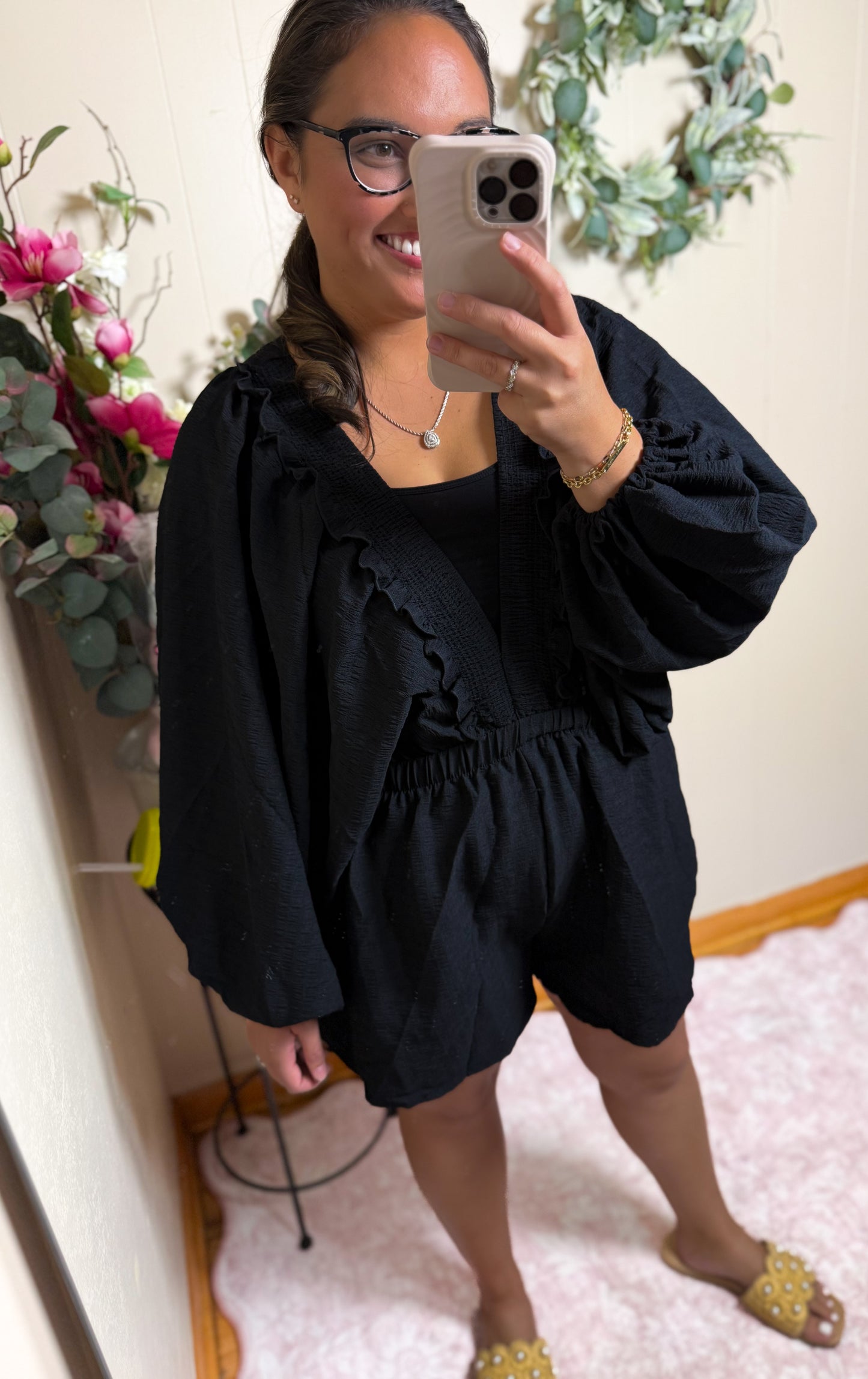 The Smocked Ruffle Romper- Black