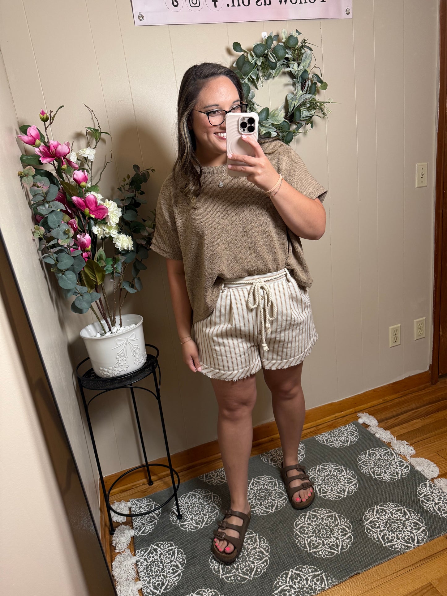 Boho Striped Rope Belt Shorts