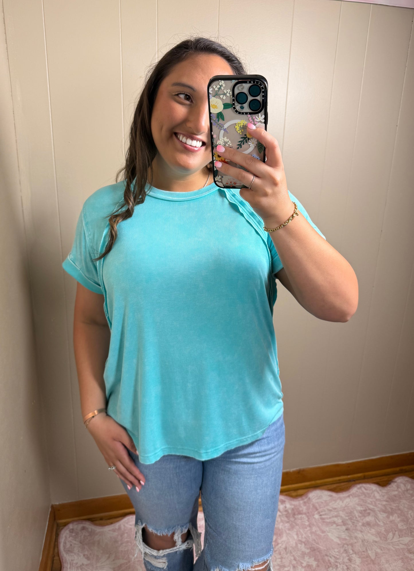 The Turquoise Spring Ribbed Top