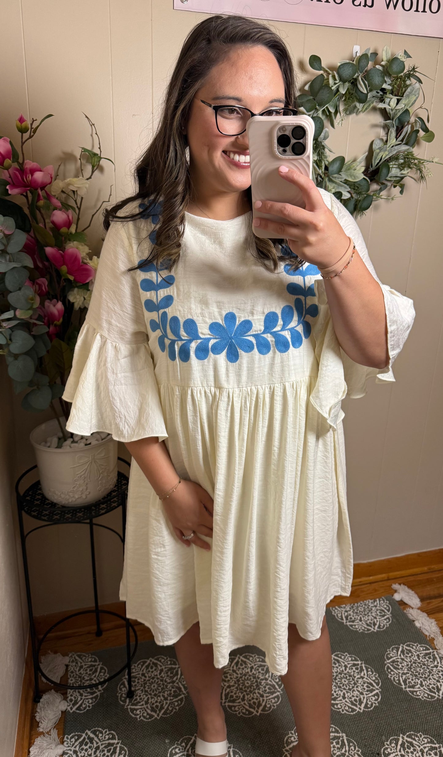 Boho Embroidered Babydoll Mini