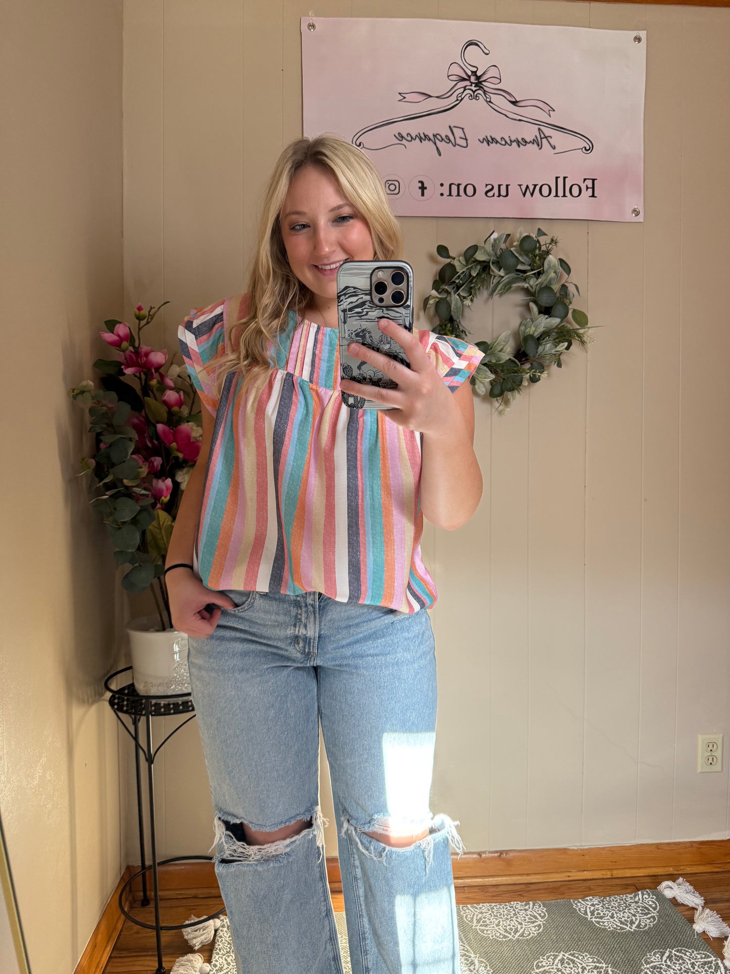 Alley's Striped Ruffle Top