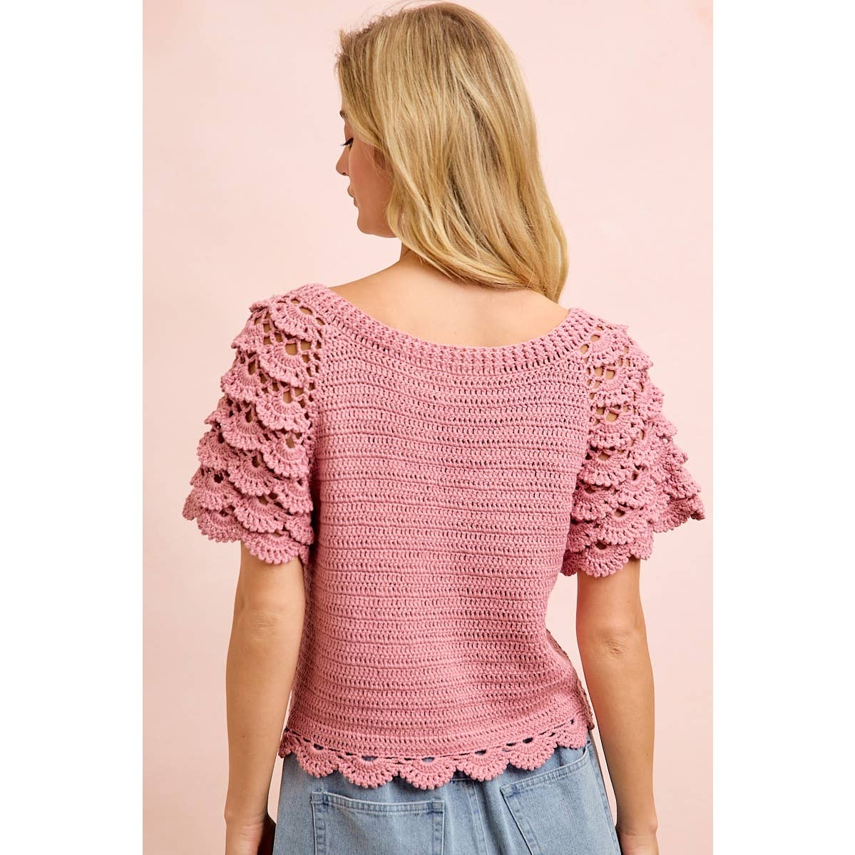 Petal Bloom Crochet Top- Dusty Pink