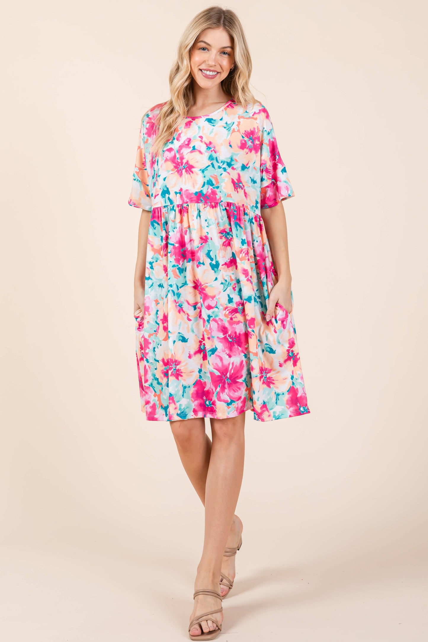 Pop Of Spring Shirred Dress