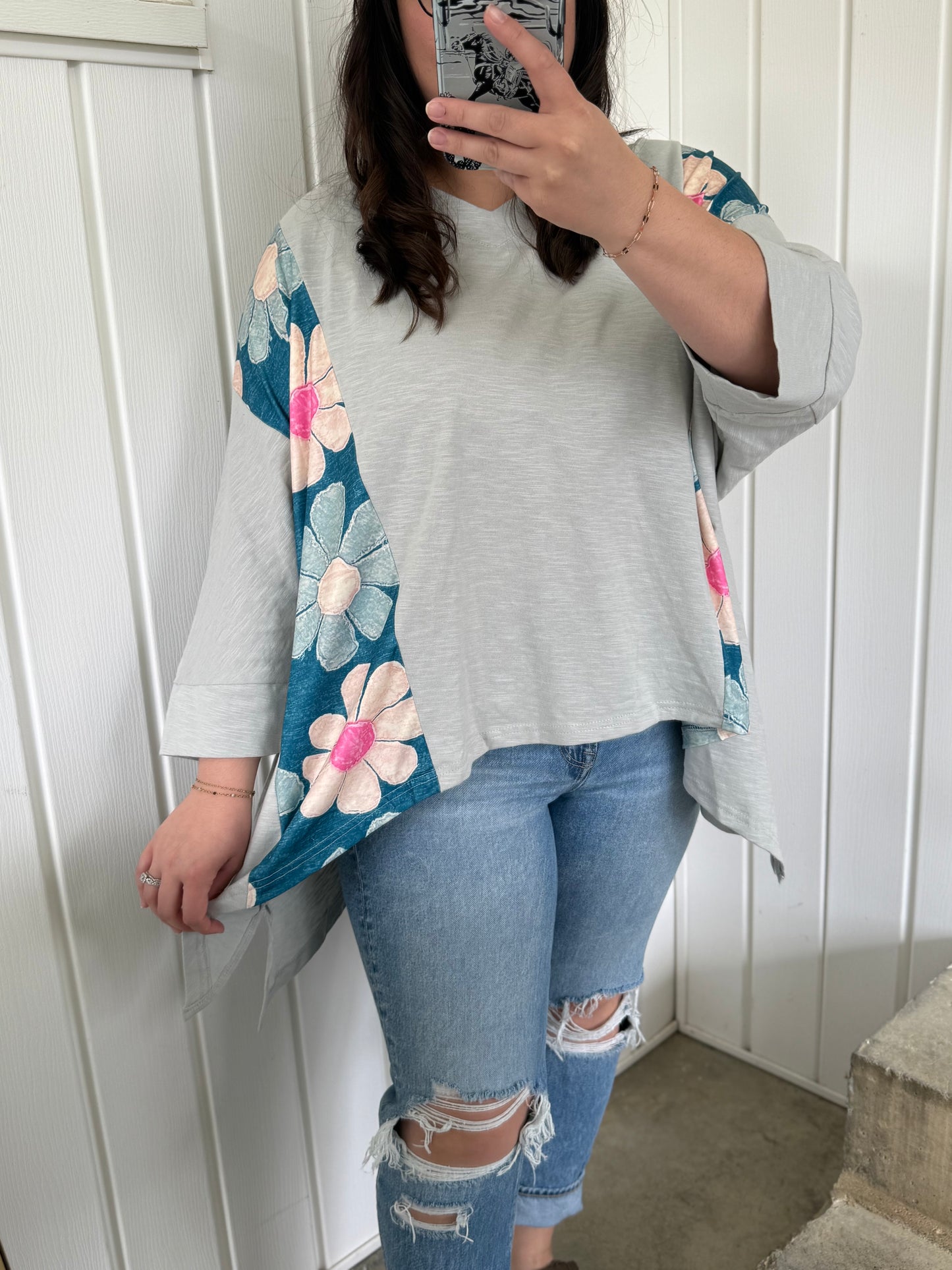 Floral Colorblock High Low Top