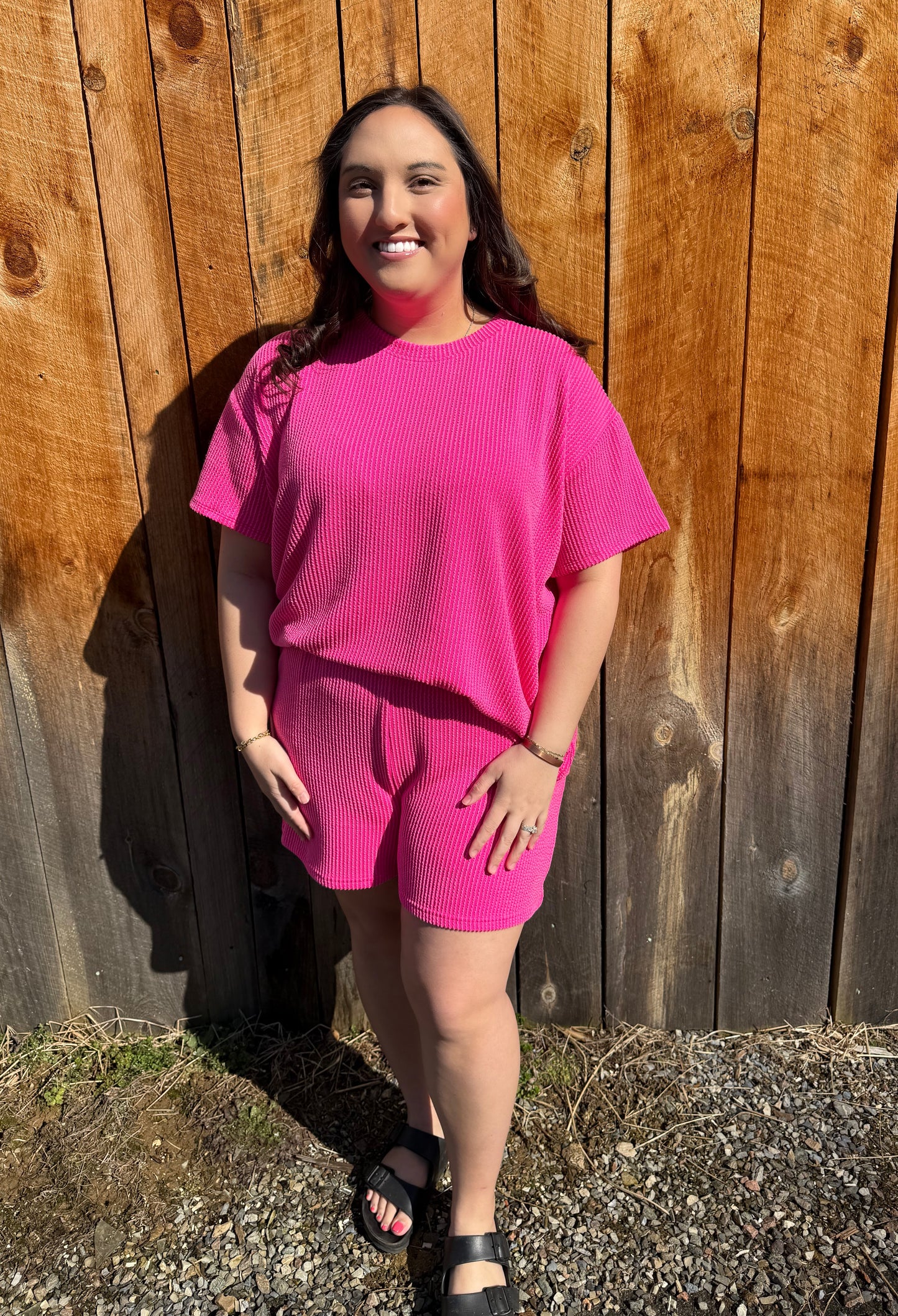 Pink Pop Ribbed Set- Neon Hot Pink