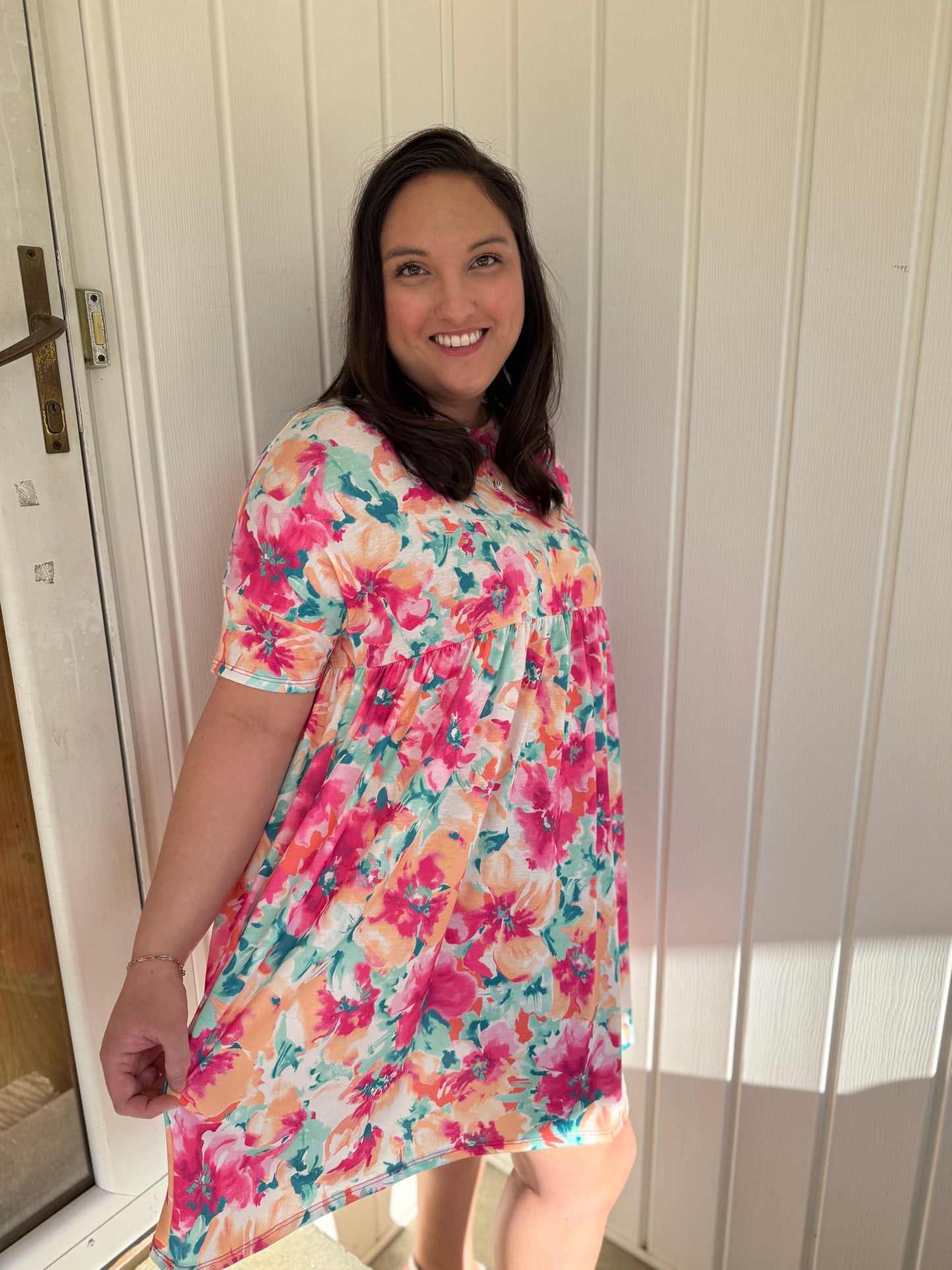 Pop Of Spring Shirred Dress