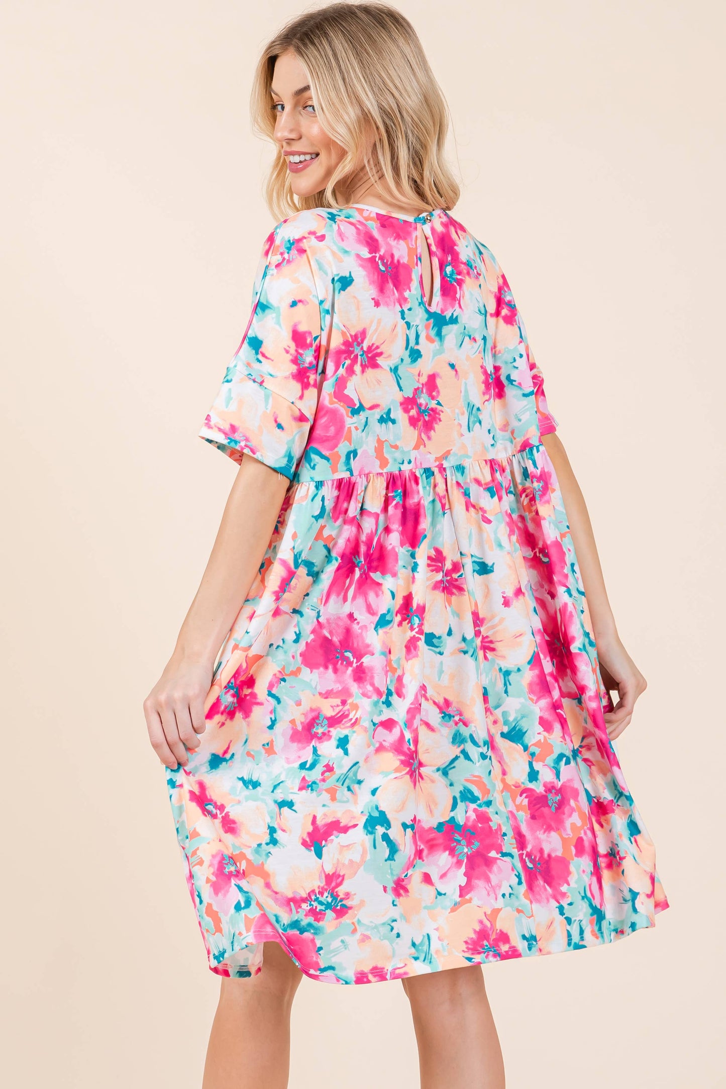 Pop Of Spring Shirred Dress