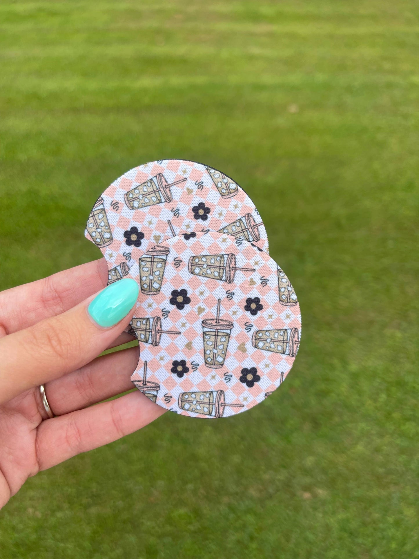 Iced Coffee Checkered Car Coaster Set