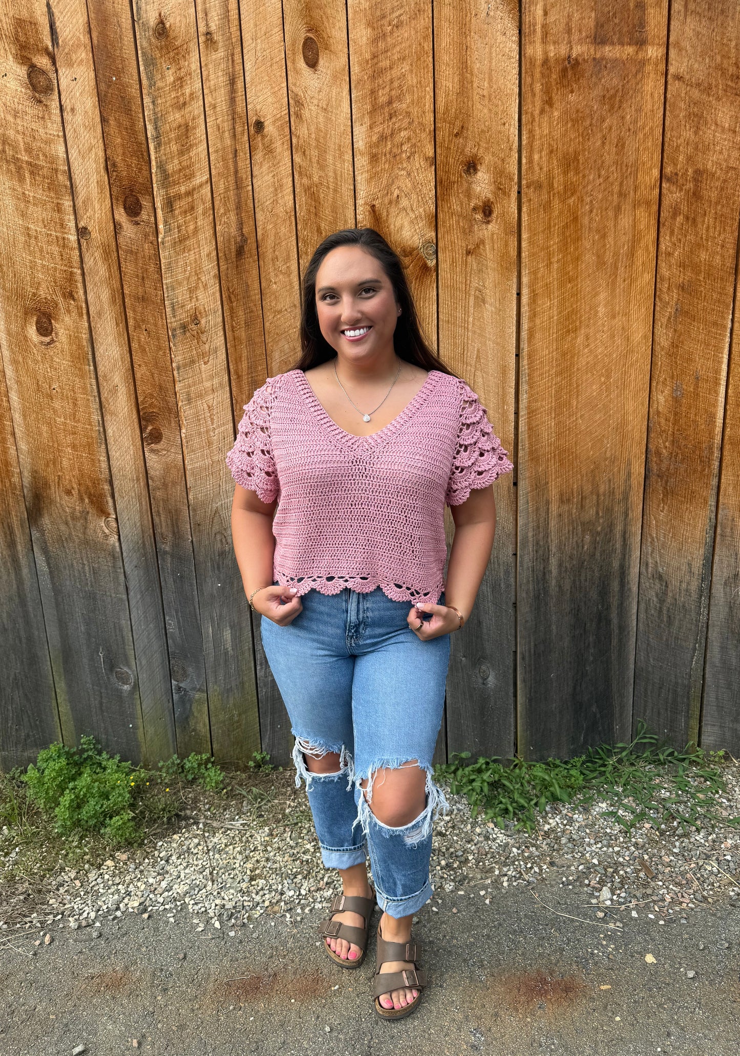 Petal Bloom Crochet Top- Dusty Pink