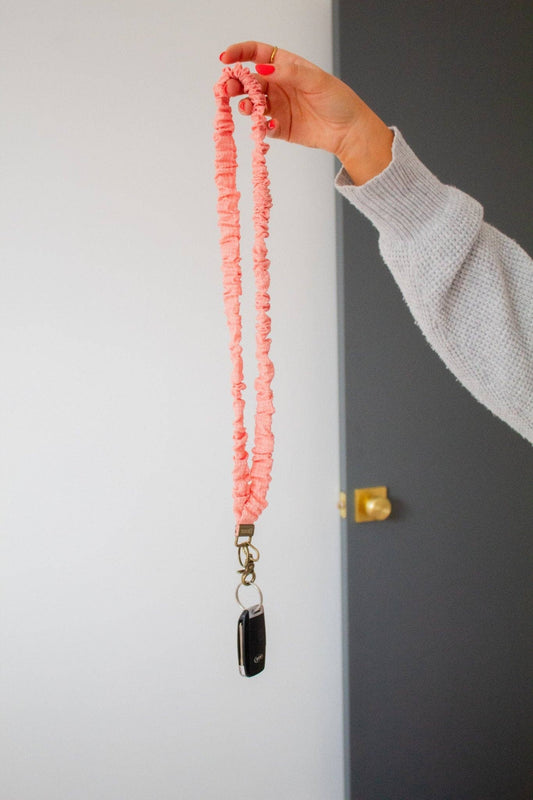 Coral Gingham Scrunchie Lanyard