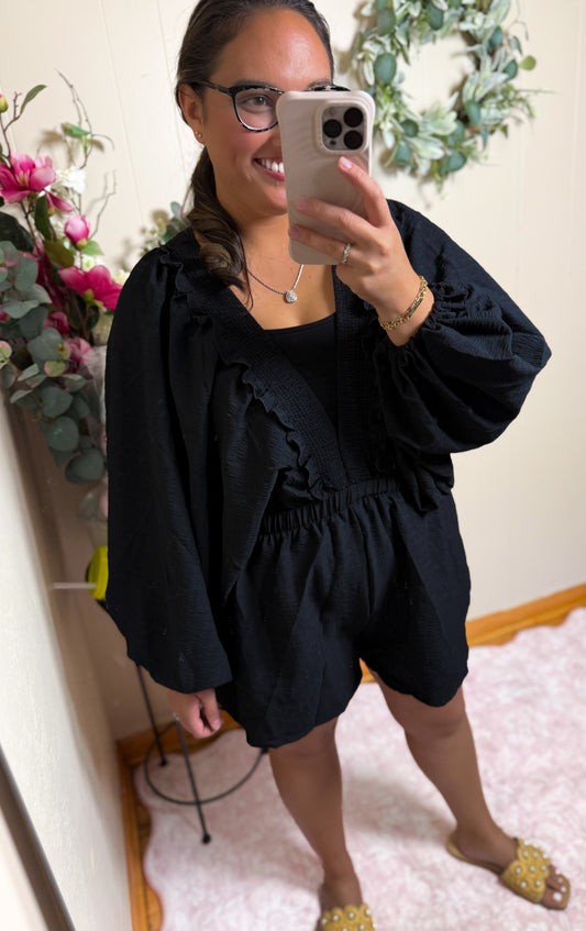 The Smocked Ruffle Romper- Black