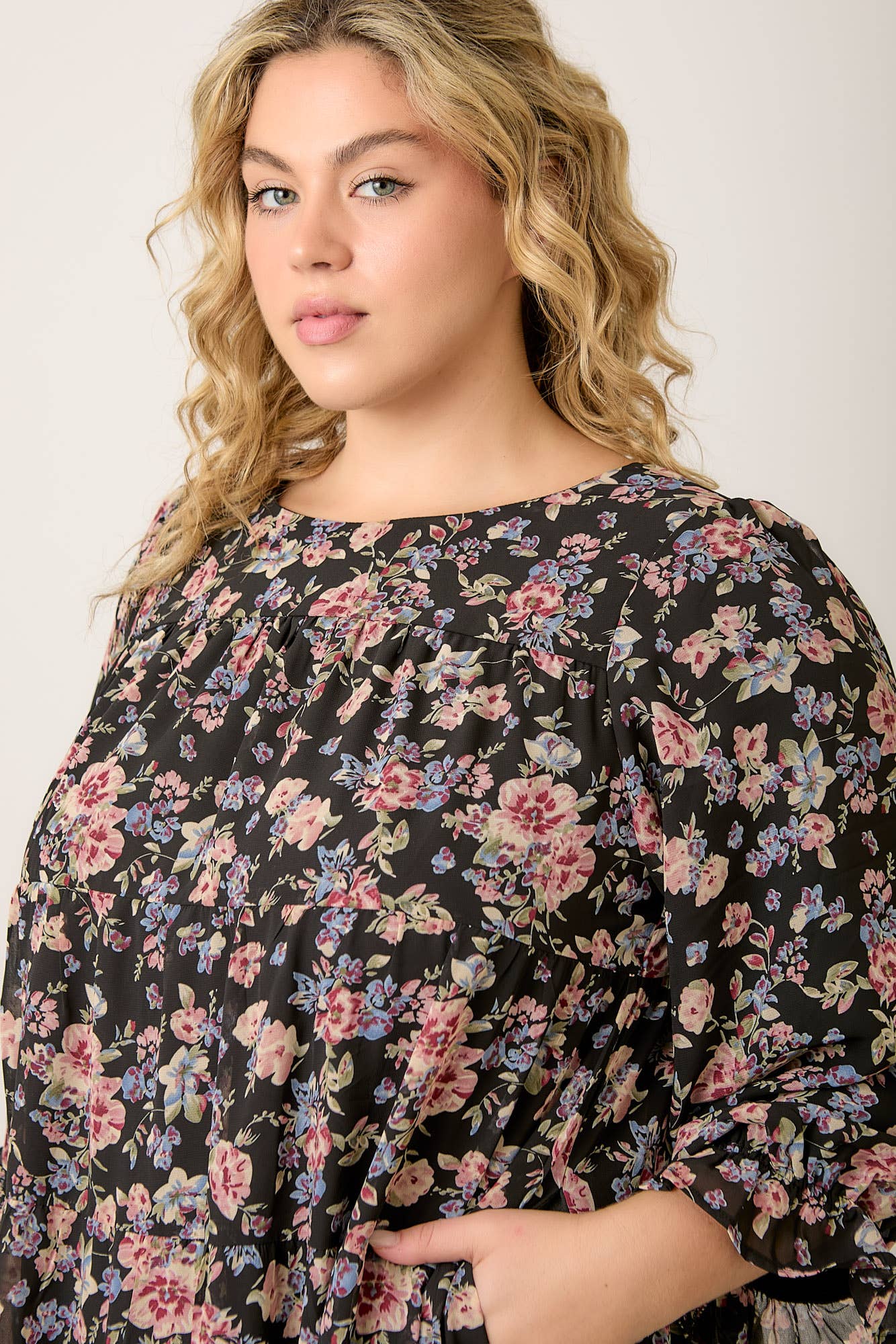 Floral Tiered Black Dress