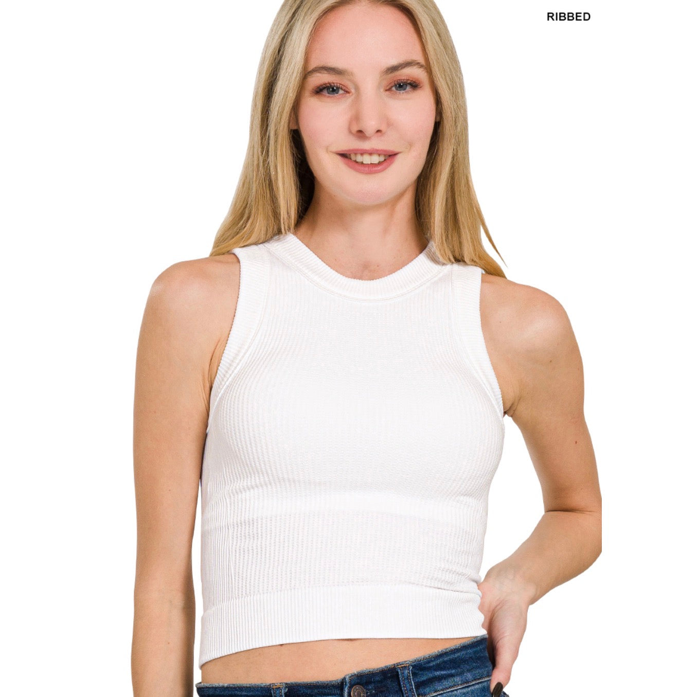 The Seamless Crop Tank- White