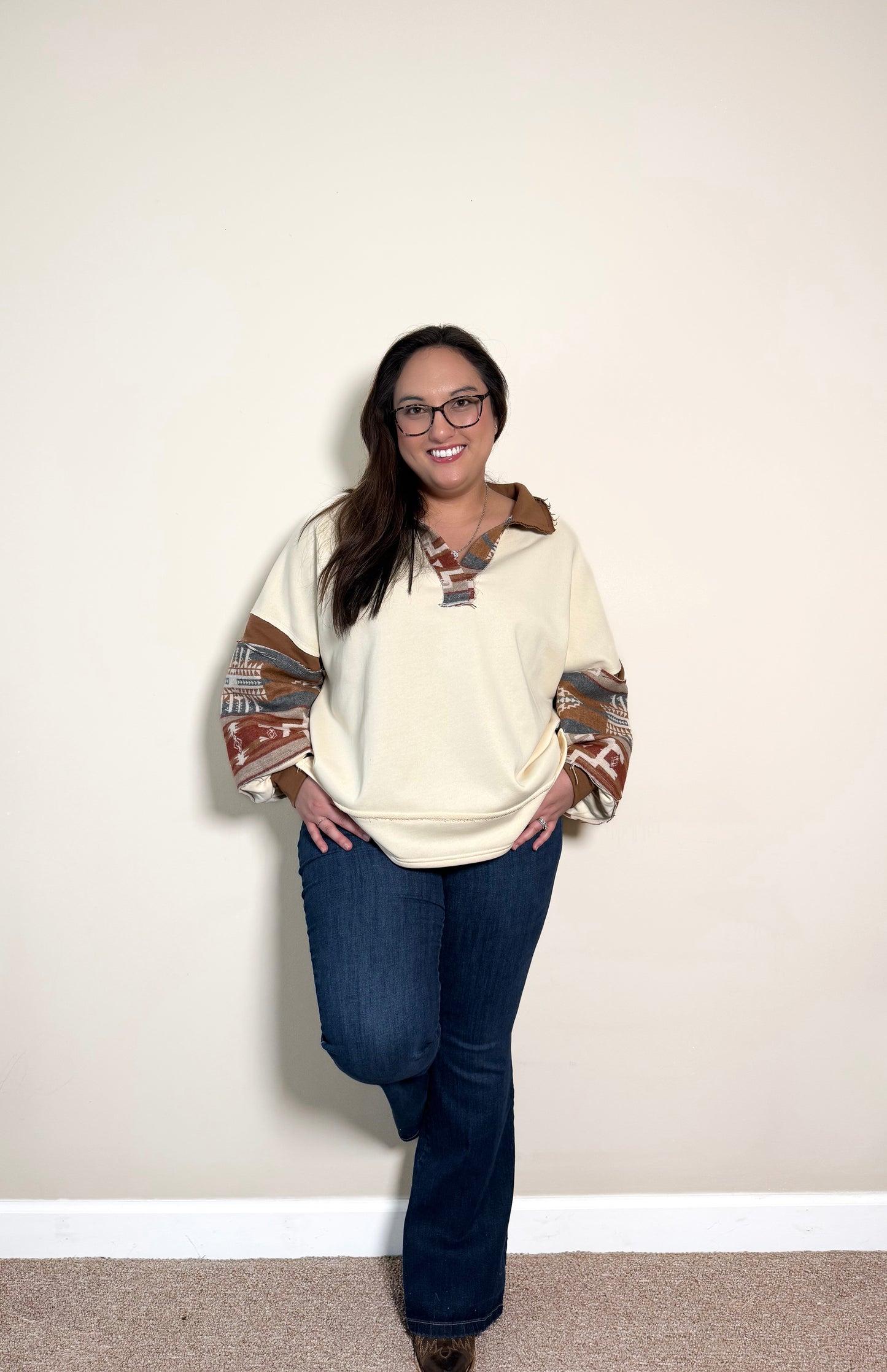 The "Dakota" Mixed Pullover- Cream