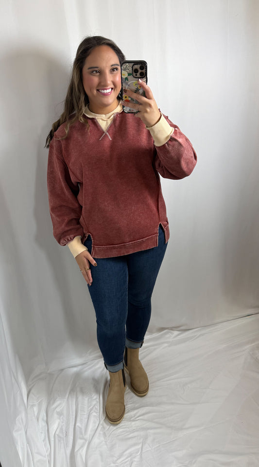 The Vintage Rust Pullover- DARK RUST