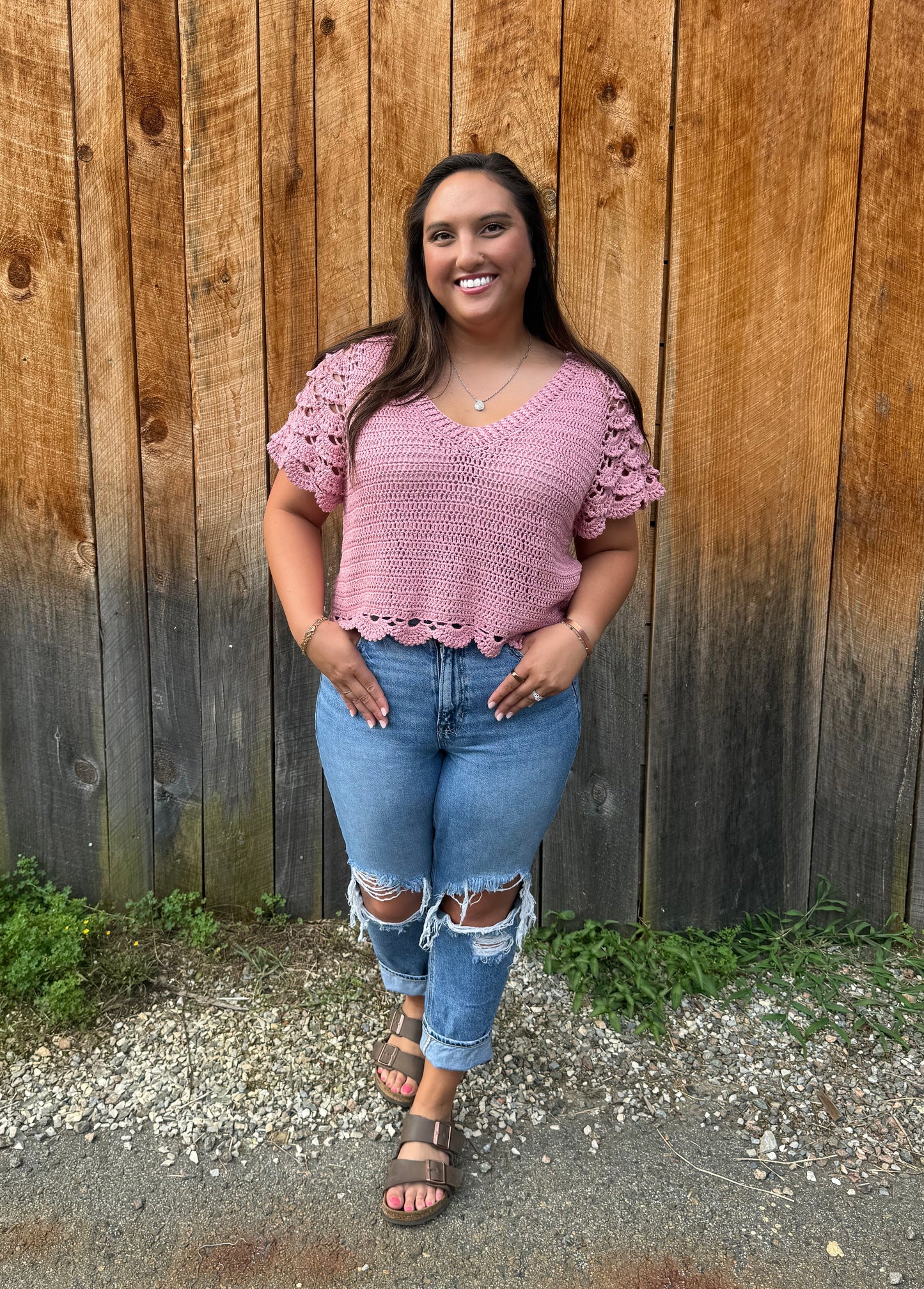 Petal Bloom Crochet Top- Dusty Pink
