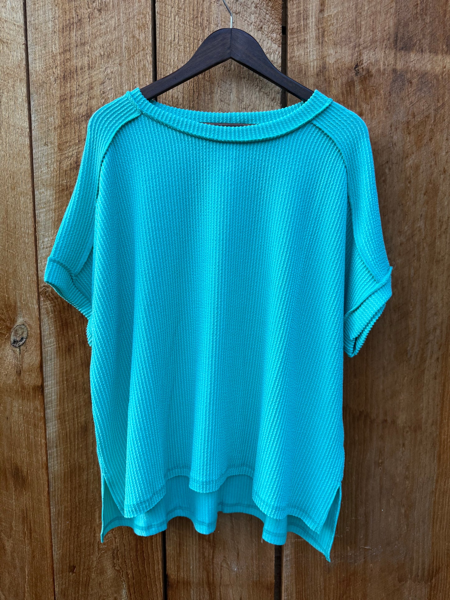 Plus Cuffed Cotton Candy Top- Turquoise