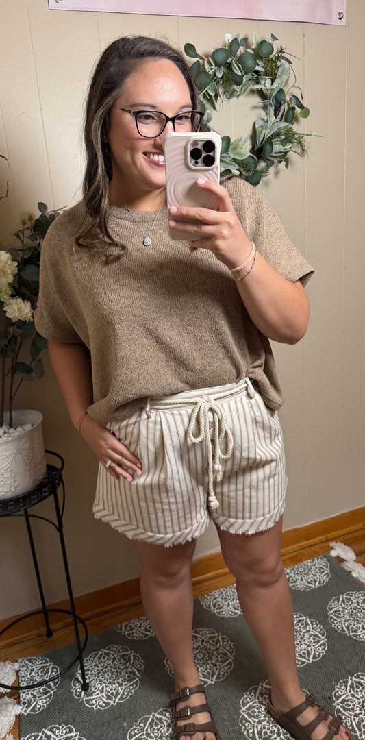 Boho Striped Rope Belt Shorts