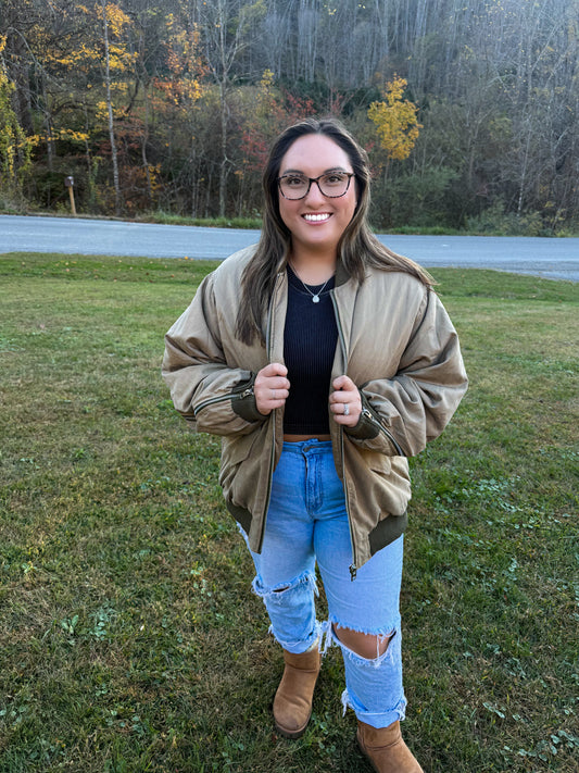 The Laid-Back Luxe Puffer Bomber- Khaki