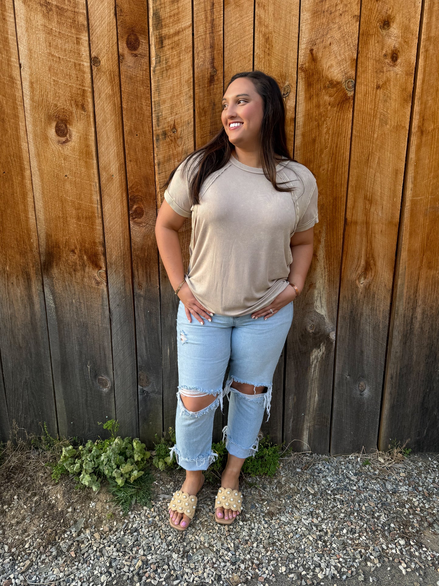 The Neutral Spring Ribbed Top- Ash Mocha