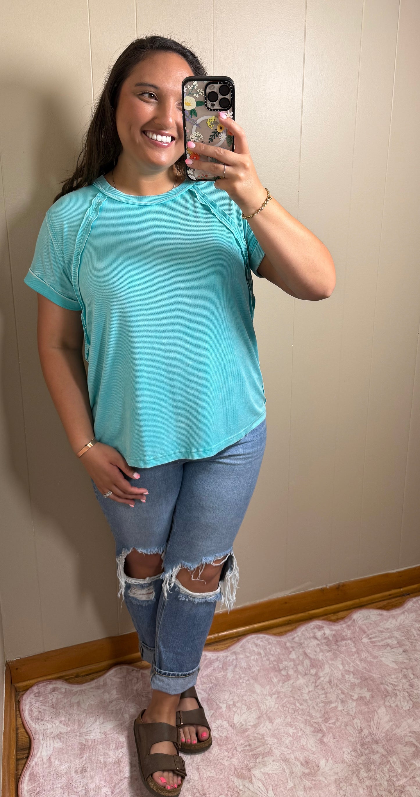 The Turquoise Spring Ribbed Top