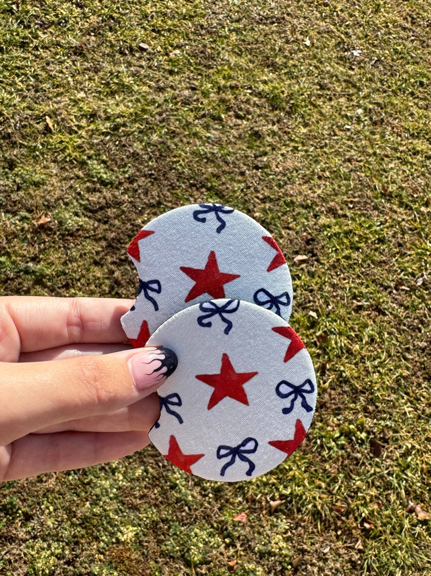 Patriotic Bow and Star Car Coaster Set 
