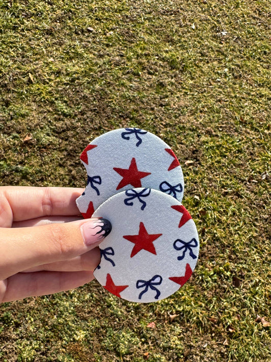 Patriotic Bow and Star Car Coaster Set 