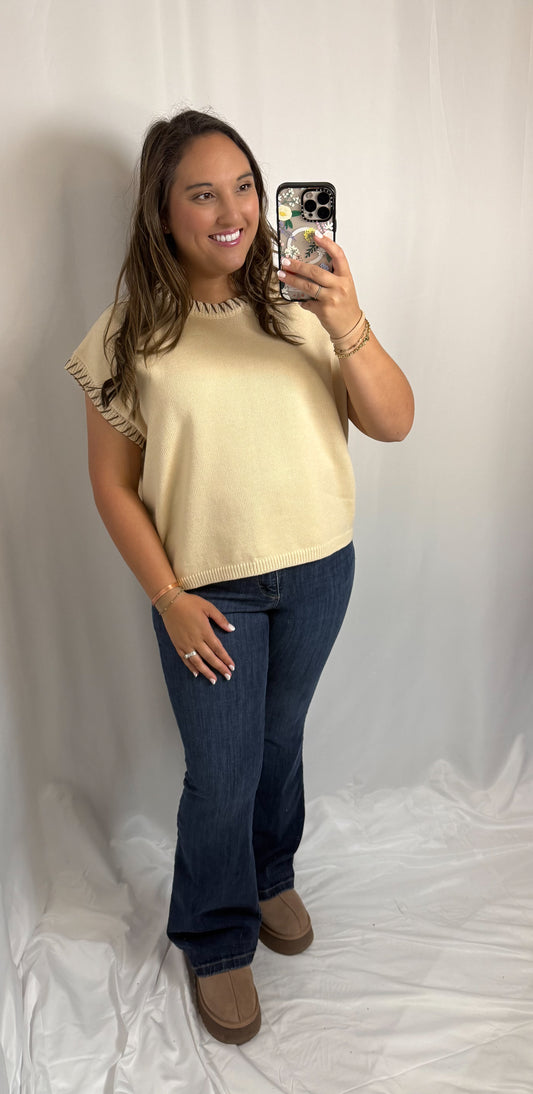 Stitched in Style Top- Cream Beige/Mocha