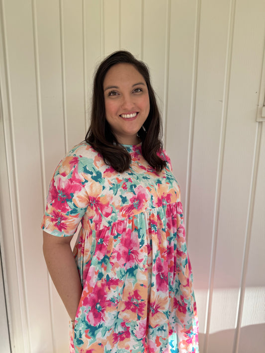 Pop Of Spring Shirred Dress