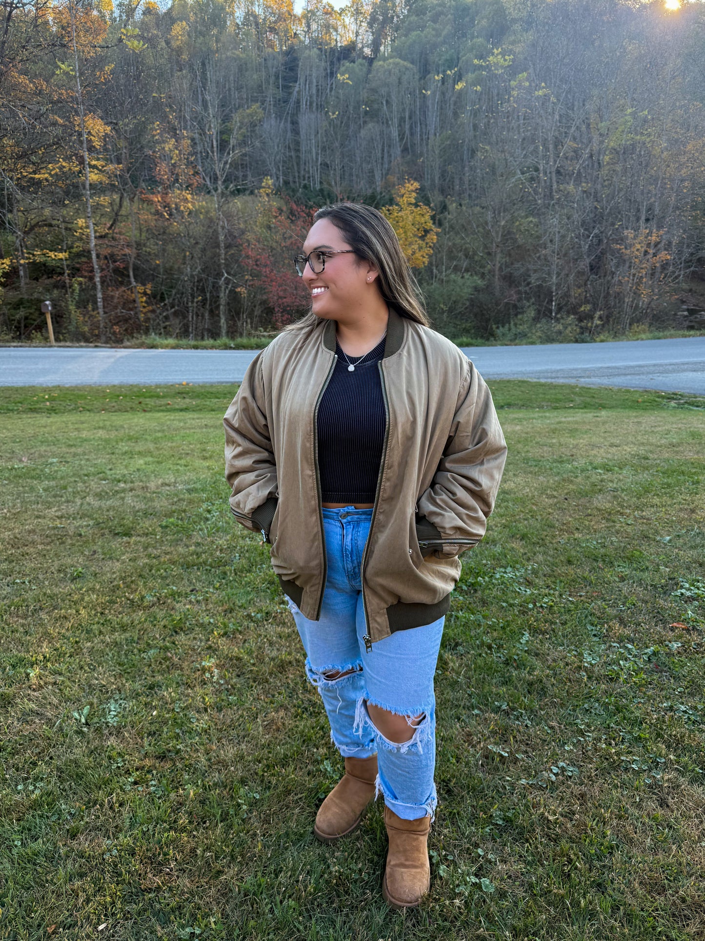 The Laid-Back Luxe Puffer Bomber- Khaki