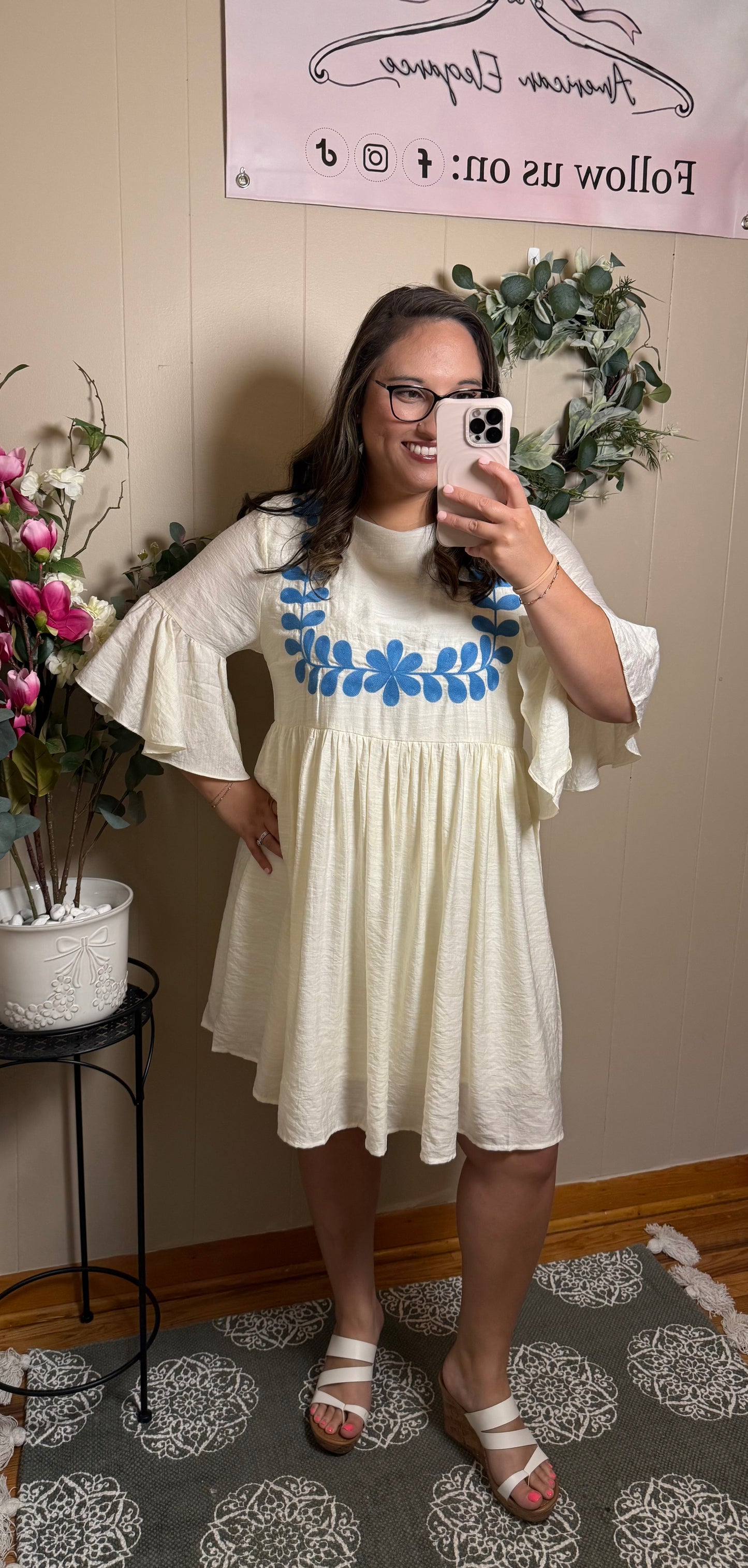 Boho Embroidered Babydoll Mini