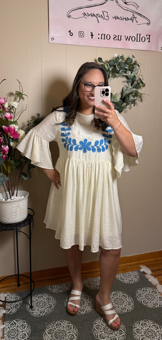 Boho Embroidered Babydoll Mini