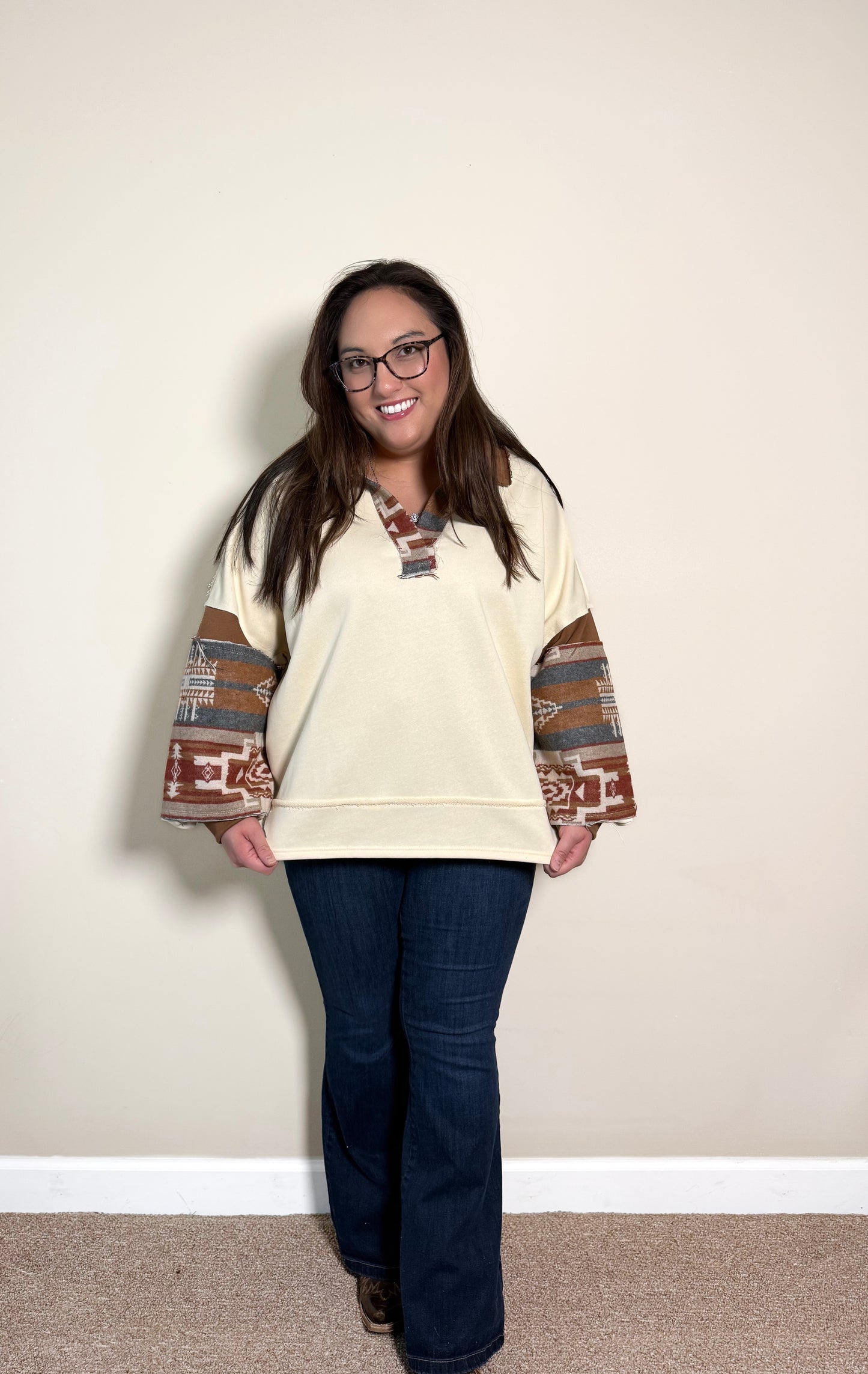 The "Dakota" Mixed Pullover- Cream