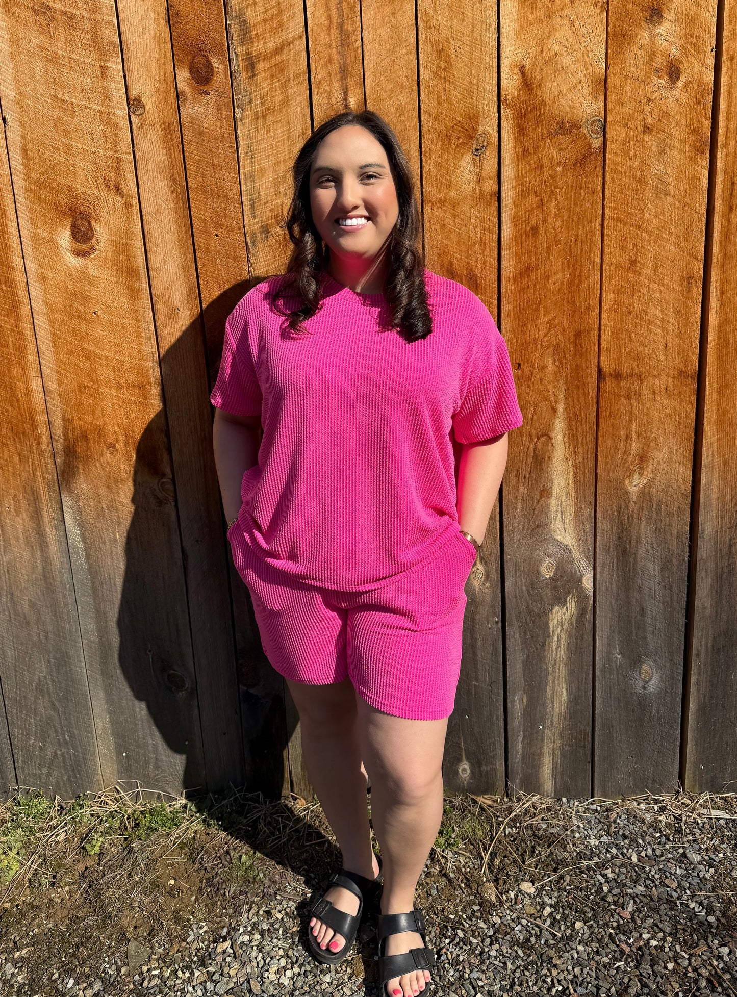 Pink Pop Ribbed Set- Neon Hot Pink