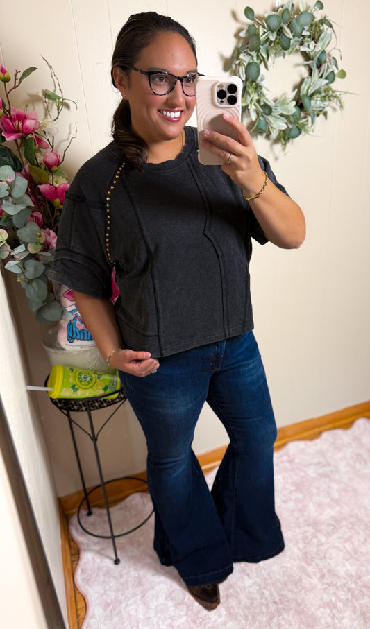 The Retro Studded Top- Charcoal