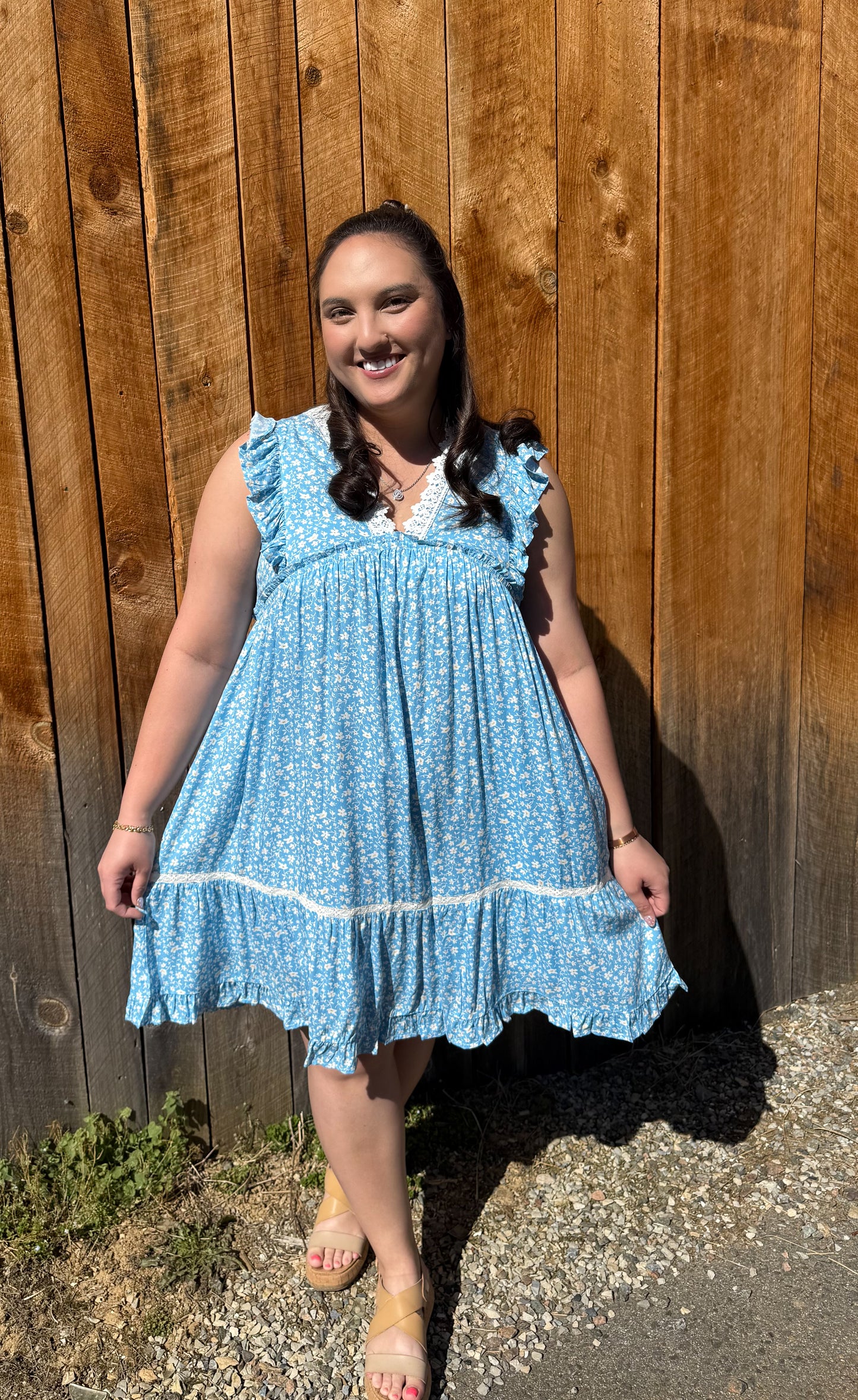 Bluebell Bloom Lace Dress- Cornflower