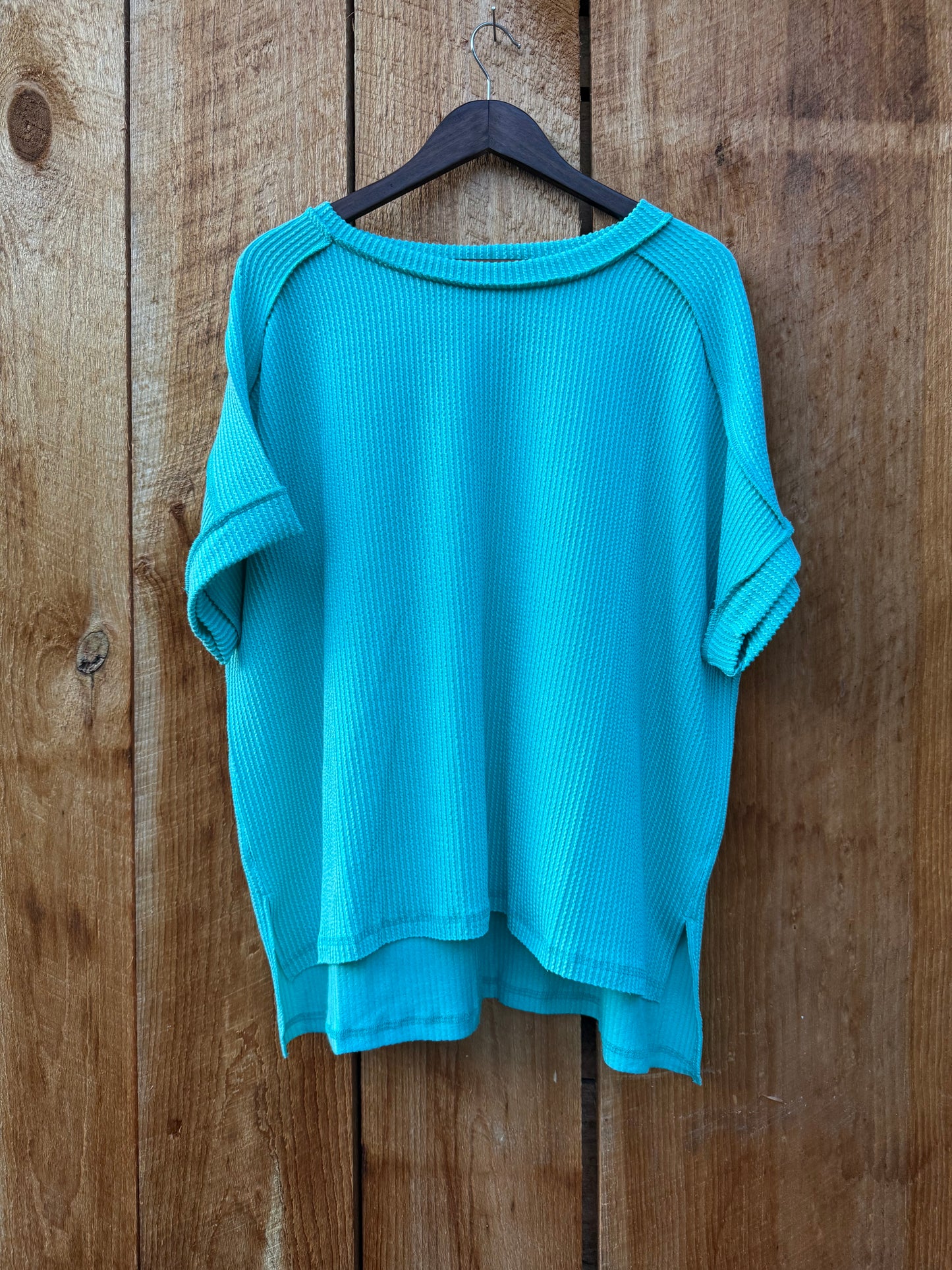 Plus Cuffed Cotton Candy Top- Turquoise