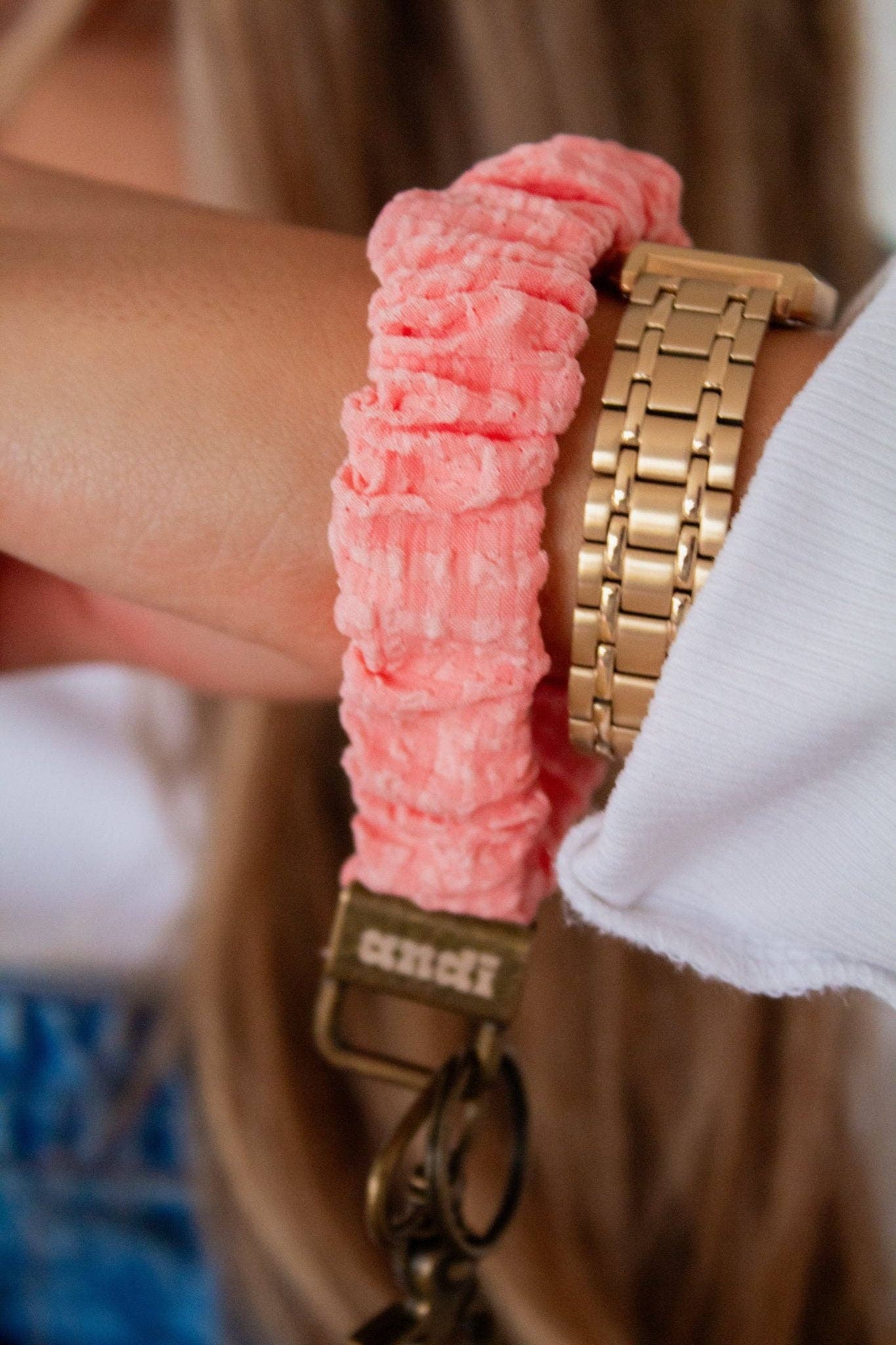 Coral Gingham Scrunchie Keychain