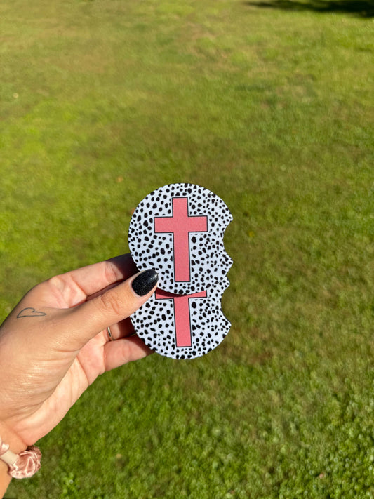 Pink Cross Car Coaster Set