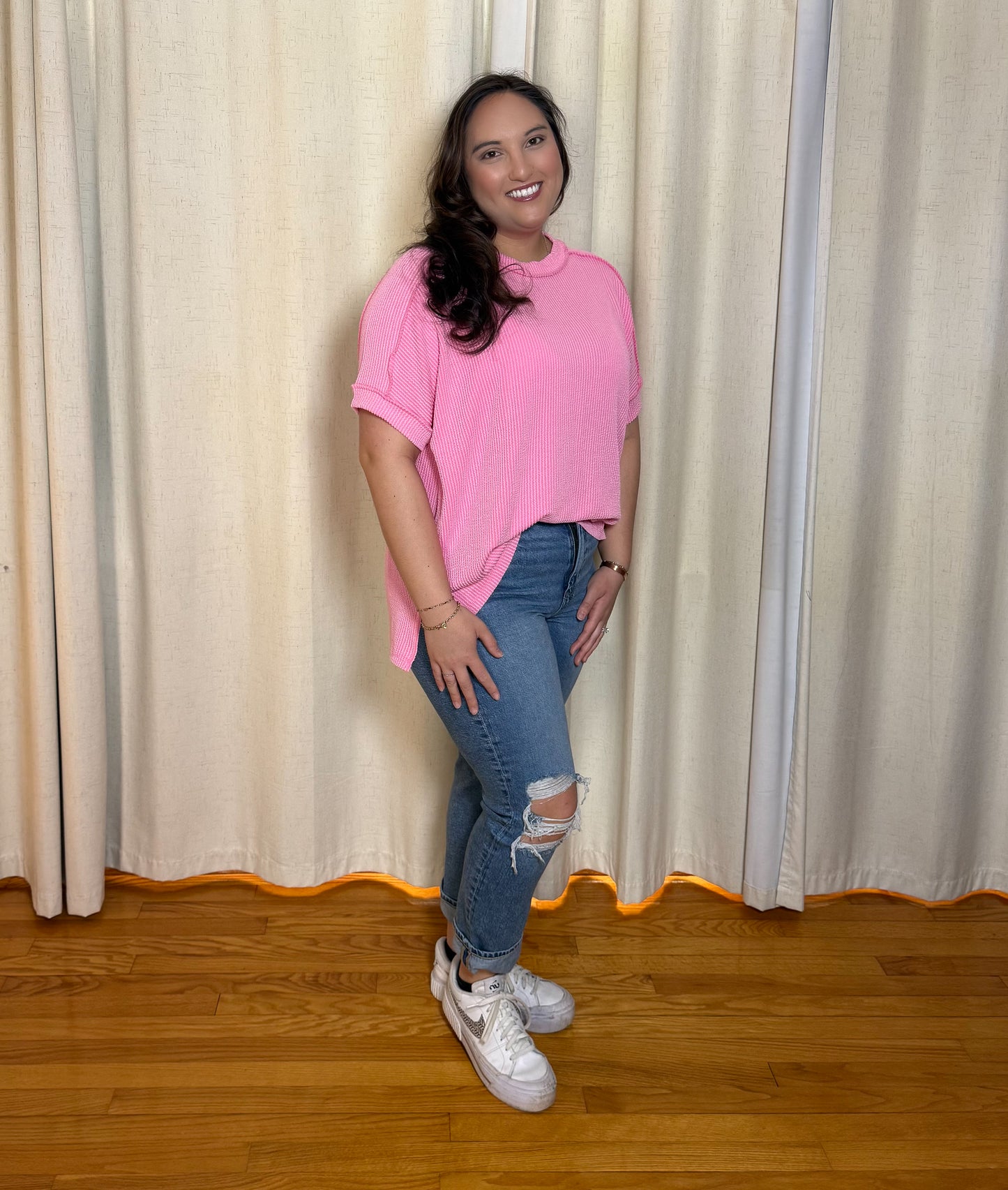 Cuffed Cotton Candy Top- Pastel Pink