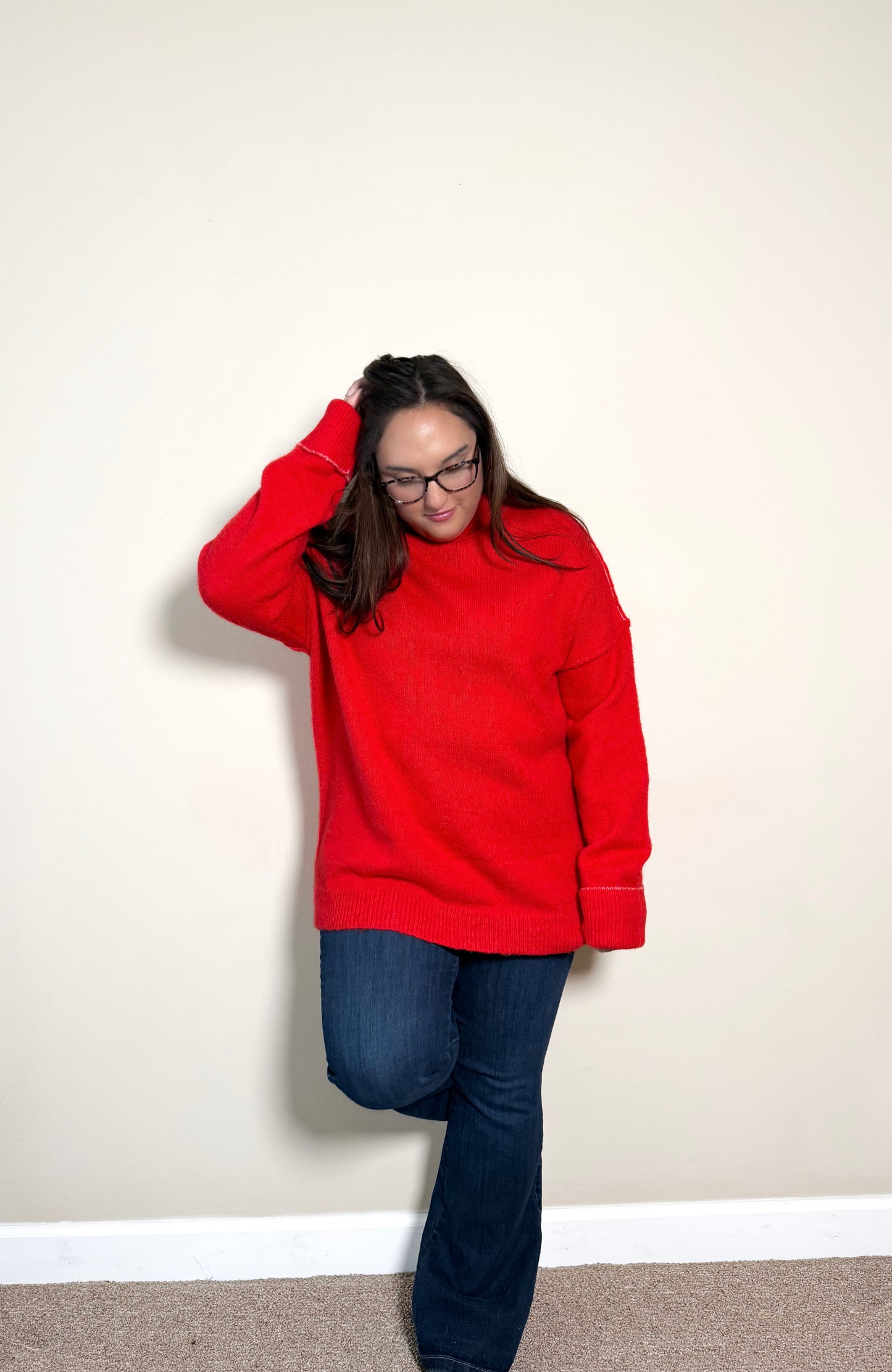 The Sweetheart Seam Pullover- Red