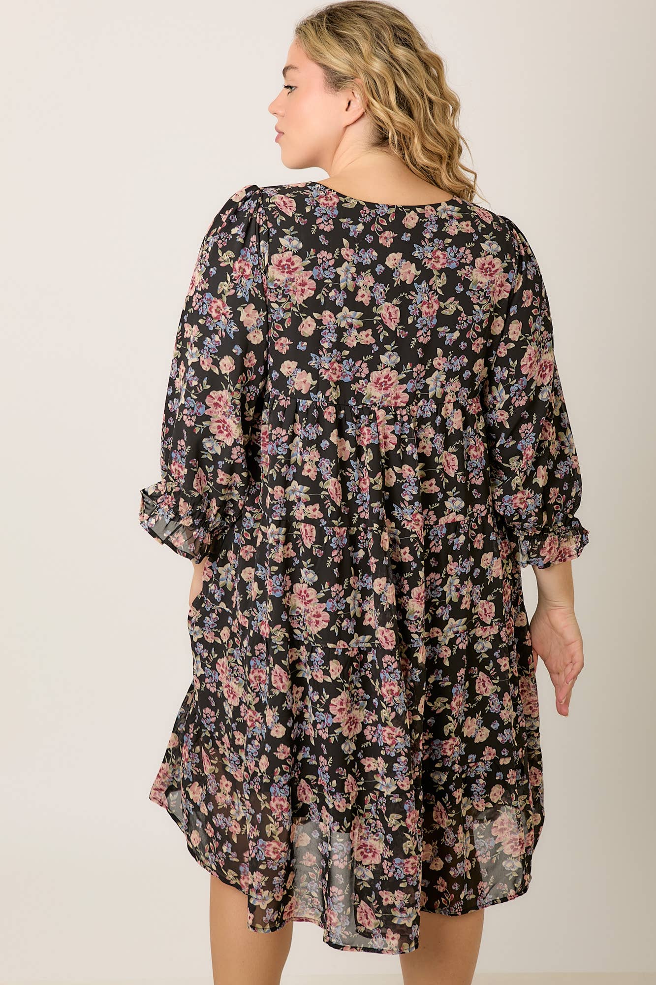 Floral Tiered Black Dress