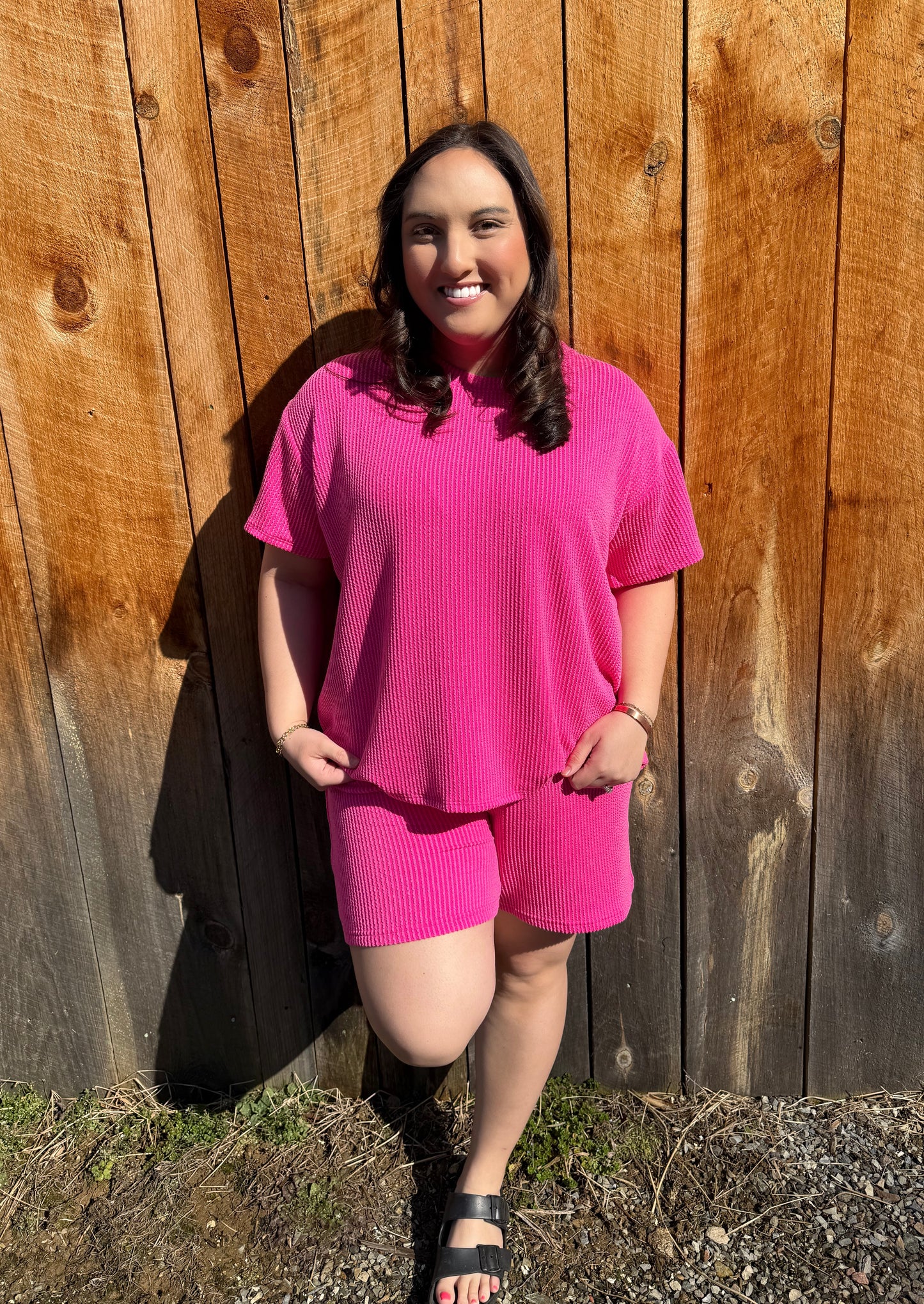 Pink Pop Ribbed Set- Neon Hot Pink