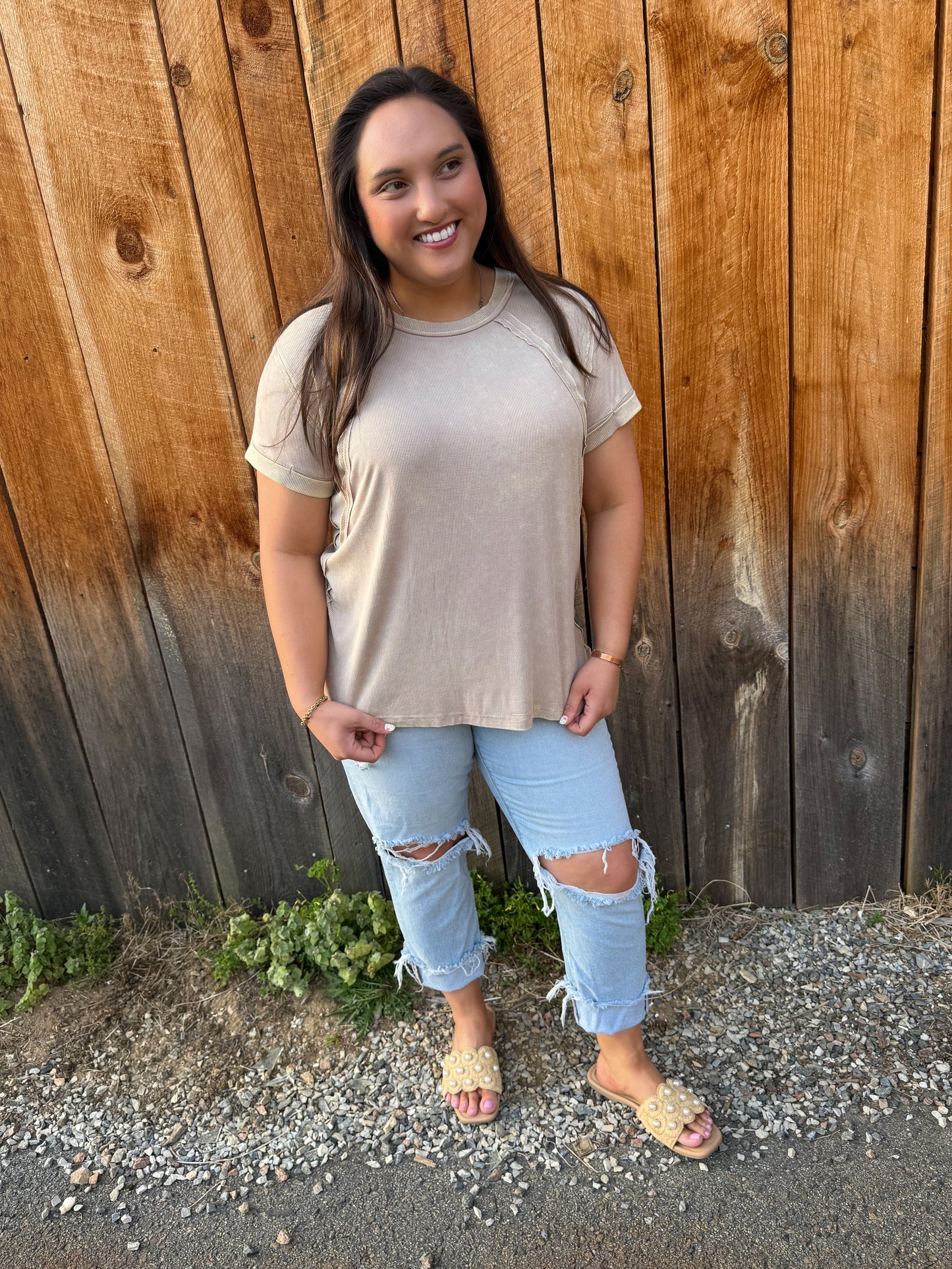 The Neutral Spring Ribbed Top- Ash Mocha