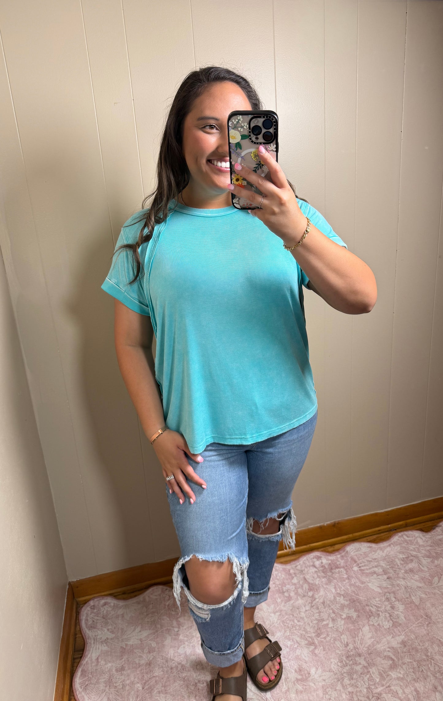 The Turquoise Spring Ribbed Top