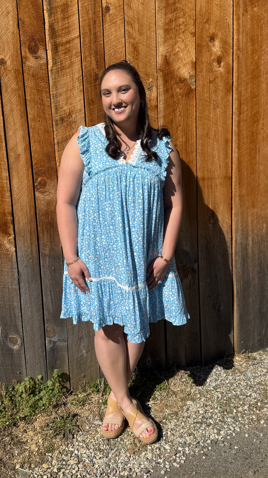 Bluebell Bloom Lace Dress- Cornflower