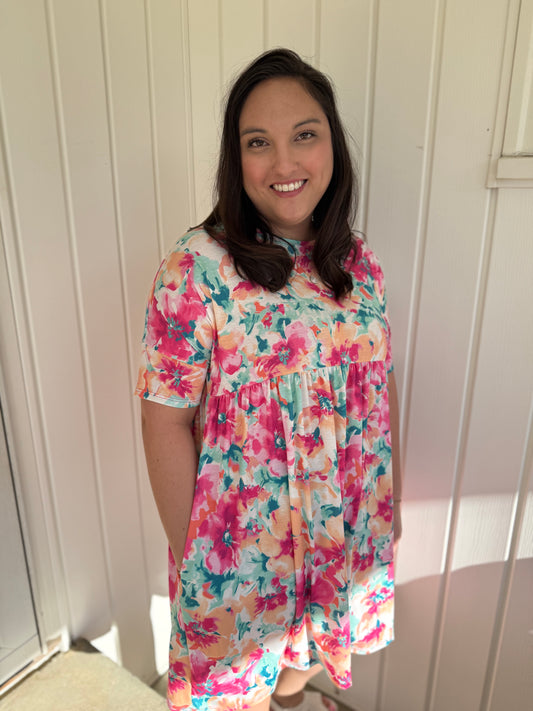 Pop Of Spring Shirred Dress