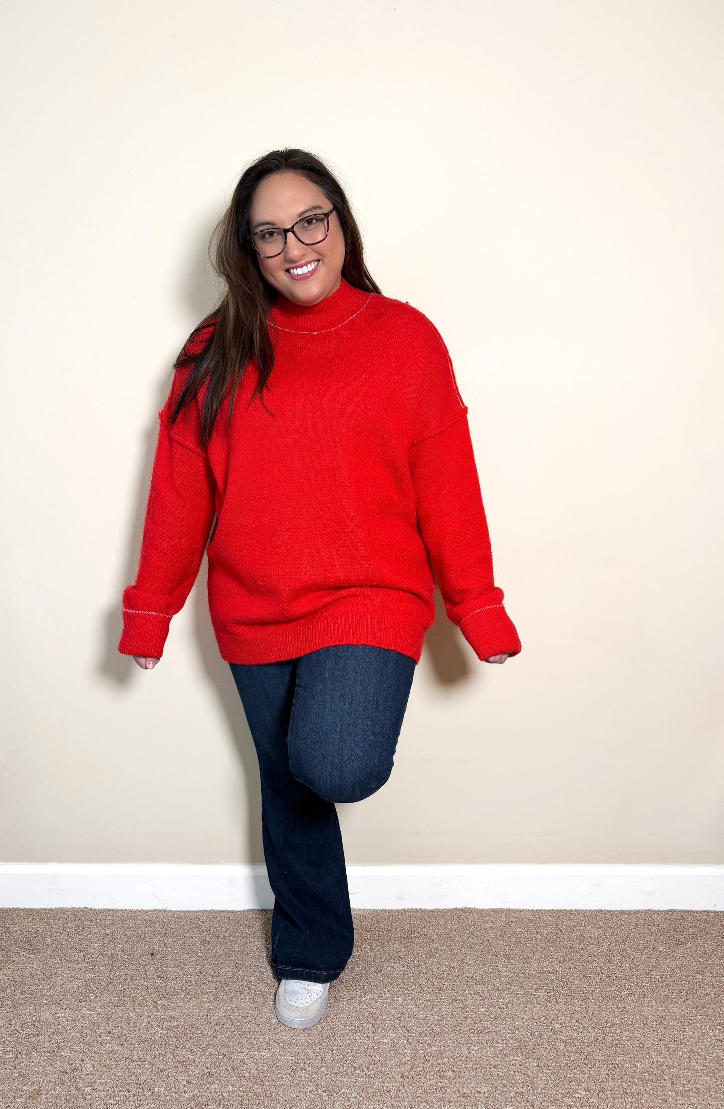 The Sweetheart Seam Pullover- Red