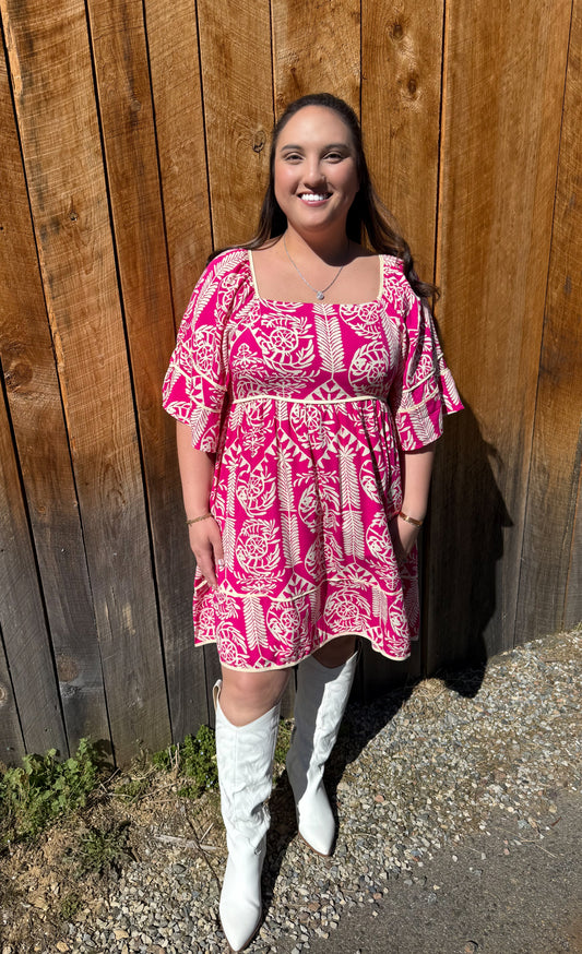 The Kennedy Aztec Dress- Fuchsia